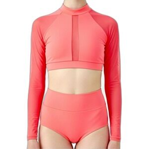 BalTogs High-Waist Mesh Crop Top and Briefs Set Coral Salmon Dance‎ Dancewear